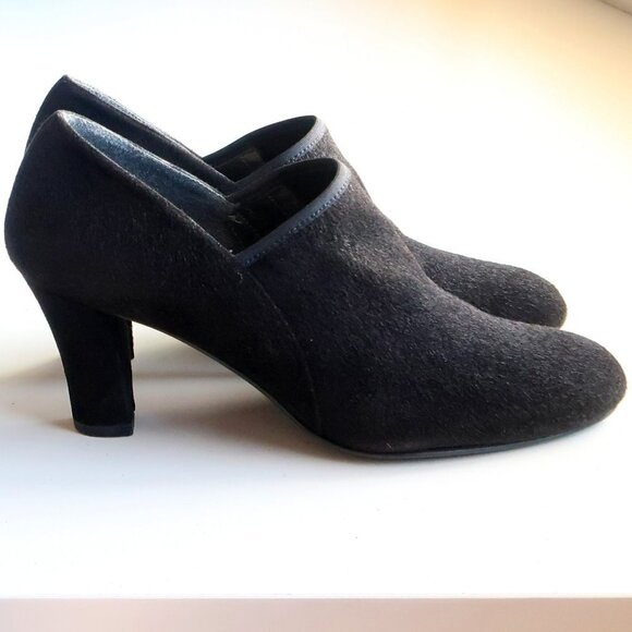 Stuart Weitzman Black Suede Leather Minimalist Heeled Ankle Boots Booties Shoes